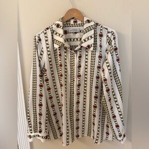 Women’s Kasper Chain Print blouse in ivory and Gold.  Size 16.  Like New
